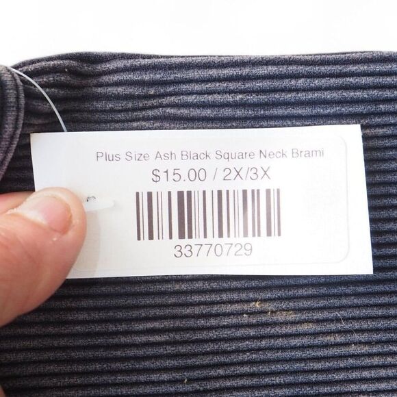 Zenana Square Neck Plus Size Brami Ash Black Women's 2X/3X - Picture 5 of 5